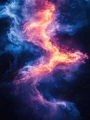 Poster - Stunning cosmic nebula featuring mesmerizing blue and orange colors with ethereal starry background