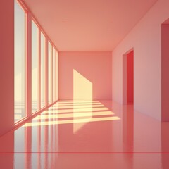 Poster - Cozy room decorated with bold red walls featuring simple furnishings and inviting atmosphere