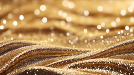 Poster - Shimmering abstract golden fabric cascading in fluid waves, highlighting luxurious textile texture and dynamic movement background