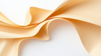 Poster - Smooth beige elegant ribbon forming clean curves and waves against a paper white backdrop