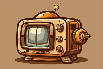 Aufkleber - Retro-inspired robot illustration with a vintage television design showcasing colorful geometric patterns and dynamic shapes