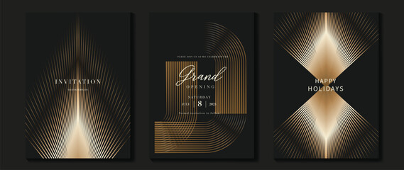 Wall Mural - luxury invitation card background vector. golden elegant geometric shape, gold lines gradient on dar