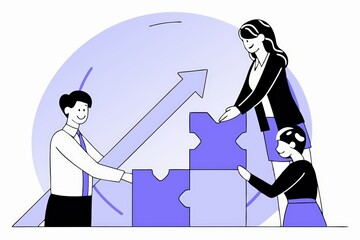 Poster - A collaborative team assembles puzzle pieces, symbolizing growth and strategic planning in a professional environment.