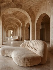 Poster - Spacious and long couch set in a stylish room creating a comfortable and inviting living area design