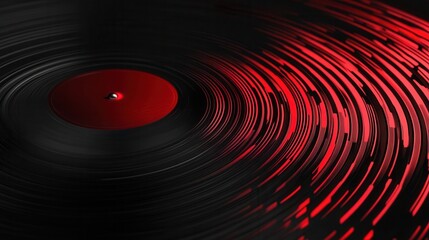 Poster - Vinyl record texture features rhythmic soundwave ripples in black and red, enhancing retro-modern aesthetics for dynamic visual appeal