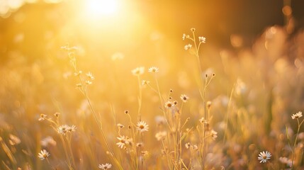 Poster - A golden hour meadow with wildflowers swaying in the wind.