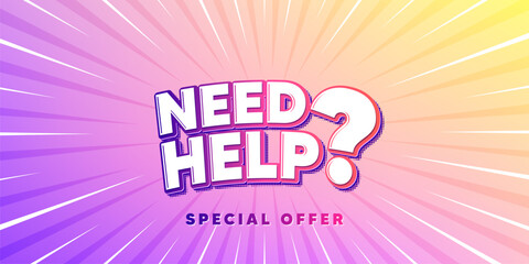 Poster - need help sun rays gradient banner. light burst background. need help tag. support service sign. faq