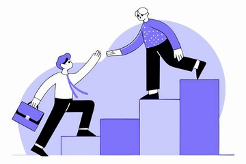 Poster - Two individuals collaborate on a staircase, symbolizing support and teamwork in personal or professional growth.