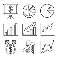 Leinwandbilder - Vector illustration depicting various financial icons including graphs, pie charts, and currency symbols for business and economic analysis