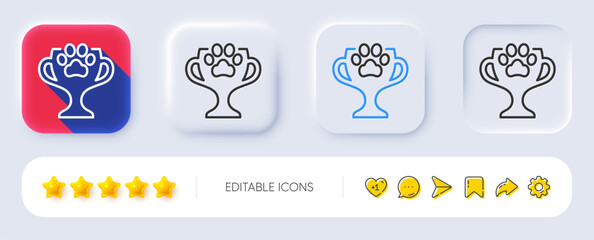Poster - dog competition line icon. neumorphic, flat shadow, 3d buttons. pets award sign. champion winner cup