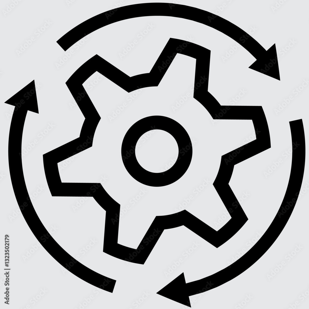 Gear Icon Algorithm The gear icon with arrows around it, as a symbol of the workflow. Stock ...