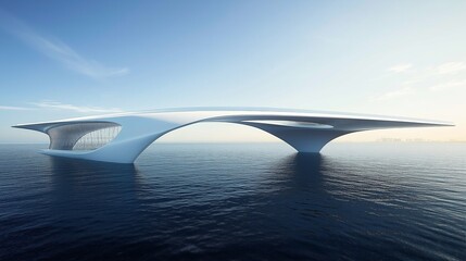 Poster - A futuristic bridge with a sleek, modern design floating over a vast sea.