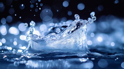 Poster - A delicate splash of water frozen in mid-air with a glowing effect.