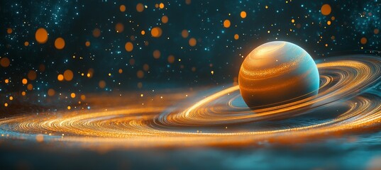 Wall Mural - golden ringed planet, a celestial body with swirling trails of light in the vast cosmos