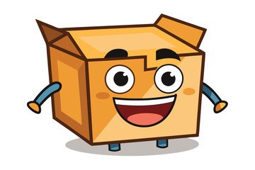 Poster - Happy cartoon character in a box with big eyes and a cheerful smile against a bright yellow background