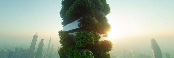 Aufkleber - Verdant Vertical Metropolis Eco-Engineered Biophilic Skyscraper Reimagining Urban Sustainability with Cutting-Edge Green Architecture and Renewable Energy Integration