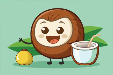 Poster - Cheerful cartoon character holding a jar of juice surrounded by a light green background with a playful expression and friendly demeanor