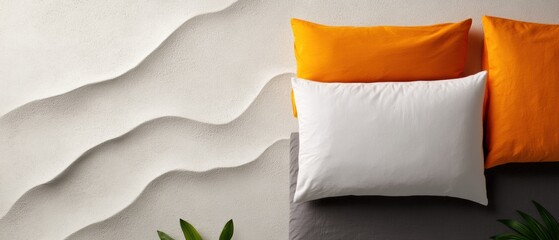 Poster - Minimalist Sleep Sanctuary Ergonomic Pillow Design with Warm Tangerine and Neutral Textures - Contemporary Home Comfort and Wellness Innovation