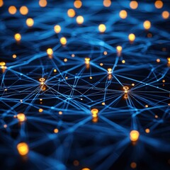 Fototapete - Network of orange lights creating a dynamic and vibrant abstract visual representation of connectivity