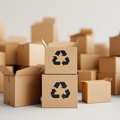 Fototapete - Circular Economy Logistics Minimalist Eco-Friendly Cardboard Shipping Solutions for Zero-Waste Supply Chain Optimization and Sustainable Business Practices