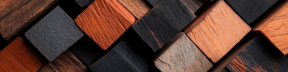 Poster - Authentic Material Design Textural Wood Mosaic Showcasing Sustainable Craftsmanship in Modern Architecture and Interior Styling - Tactile Surface Innovation