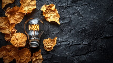 Poster - A beautiful light bulb surrounded by lush green leaves symbolizing nature and sustainable energy ideas