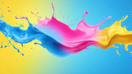 Fototapete - Vivid color splash blending yellow, pink, and blue with striking contrast in a dynamic artistic display