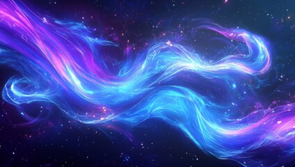Wall Mural - abstract background with blue and purple waves of glowing lines on a dark backdrop, an ai concept.