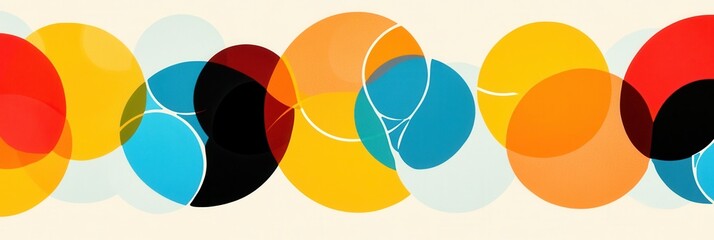 Fototapete - Geometric pattern of interlocking circles in bold primary colors creating a vibrant modern design with a striking visual appeal