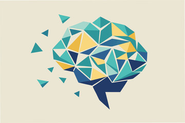 Poster - Colorful vector illustration of an abstract brain design with geometric shapes and vibrant colors showcasing creativity and intellect