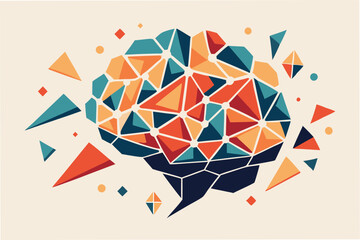 Poster - Colorful vector illustration of an abstract brain design with geometric shapes and vibrant colors showcasing creativity and intellect