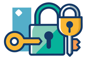 Fototapete - Colorful vector illustration of a padlock with keys and a safe depicting security concepts in a modern style
