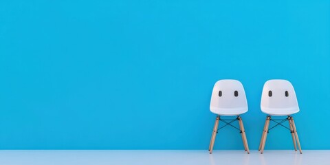 Poster - Minimalist Design Innovation Eames-Inspired Chairs in Vibrant Blue Workspace - Contemporary Scandinavian Aesthetic for Creative Professionals and Modern Interior Styling