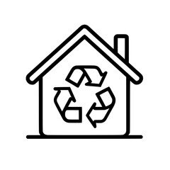 Wall Mural - a line drawing shows a house with a recycling symbol symbolizing eco-friendly living and environment