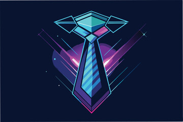Poster - Graphic design showing a modern tie illustration with geometric shapes and vibrant colors on a dark background, symbolizing style and professionalism