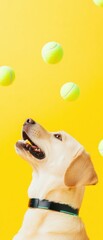 Poster - Smart Pet Tech Playscape High-Energy Labrador Engaging with Interactive Tennis Ball Launch Experience - Millennial Pet Ownership Innovation