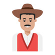 © Kiss - Cowboy Illustration with Hat and Mustache Traditional Western Style Vector Art