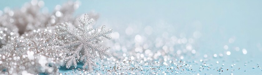 Poster - This cool icy blue backdrop is adorned with a frosted silver glitter border that resembles fresh snow. Tiny snowflake sparkles add a touch of magic, perfect for seasonal greetings