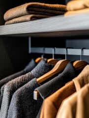 Poster - Minimalist Wardrobe Solutions Ergonomic Closet Design with Sustainable Wooden Hangers - Premium Organizational Lifestyle for Modern Urban Professionals
