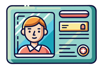 Fototapete - Illustration of a personal identification card displaying a smiling character with basic details, including a unique number and a badge