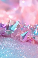Poster - A stunning display of holographic glitter creates a border, shimmering in shades of pink, blue, and purple against a soft, neutral backdrop