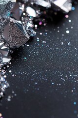 Poster - A deep black background features an intricate silver glitter border that shimmers softly at the edges. This striking contrast allows for clear text placement in a stylish, modern setting