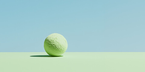 Poster - Abstract Composition: A minimalist and abstract composition with a single, textured, green object resting on a surface and contrasted against a soft blue backdrop. 