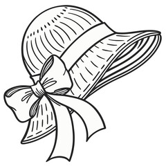 Wall Mural - line art women's straw hat with ribbon and bow
