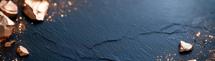 Poster - Deep navy blue serves as a backdrop, framed by rich copper glitter that adds a sophisticated touch, creating a balanced composition of luxury and style