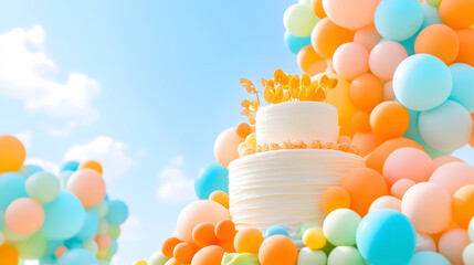 Poster - Minimalist anniversary party decoration ideas outdoor celebration colorful balloon display