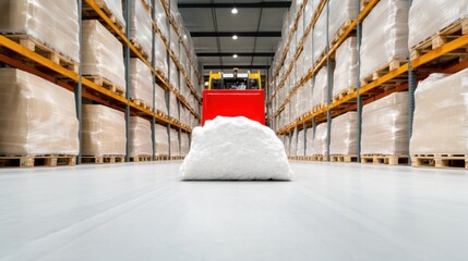 Poster - Hyperefficient Logistics Visualization Minimalist Industrial Warehouse Workflow with Advanced Material Handling Forklift - Supply Chain Optimization in High-Performance Operational Ecosystem
