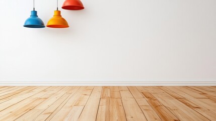 Poster - Minimalist Workspace Inspiration Color-Pop Industrial Pendant Lighting with Warm Wooden Flooring - Modern Design Flexibility for Creative Professionals