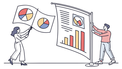 Leinwandbilder - Vector illustration of a person presenting data analysis charts in a professional setting during a business meeting