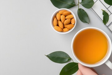 Poster - Mindful Wellness Essentials Minimalist Herbal Tea and Organic Almonds - Holistic Productivity Trend for Modern Professional Self-Care